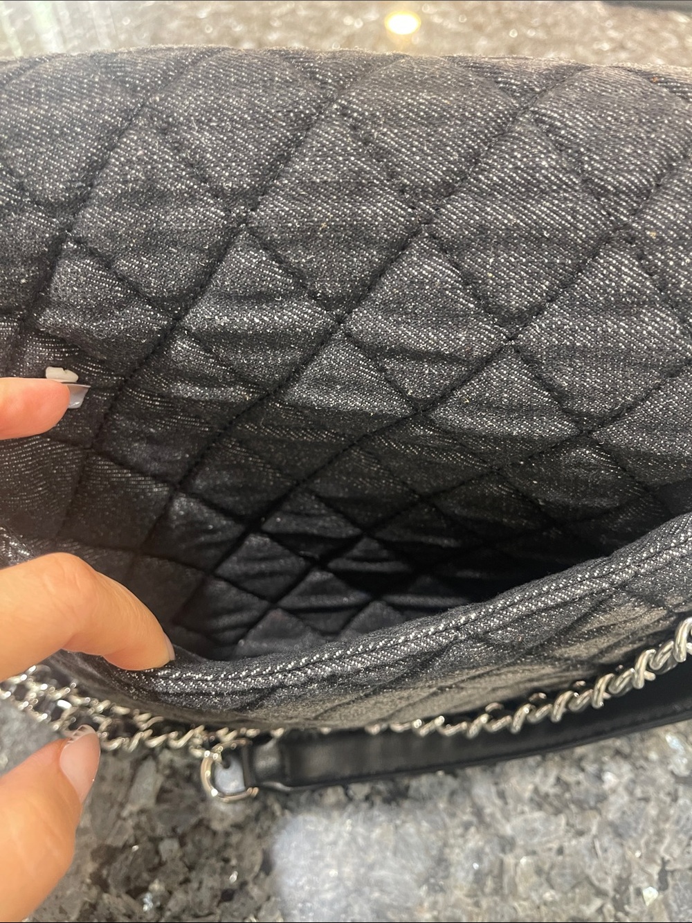Quilted Denim Purse, Shoulder Bag and Crossbody Flap Tote Bag,Silver Chain - Picture 8 of 8
